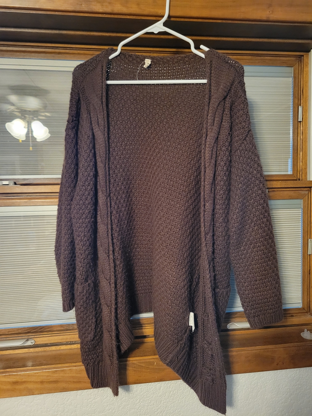 Wishlist Burgandy Open-Front Hooded Cardigan